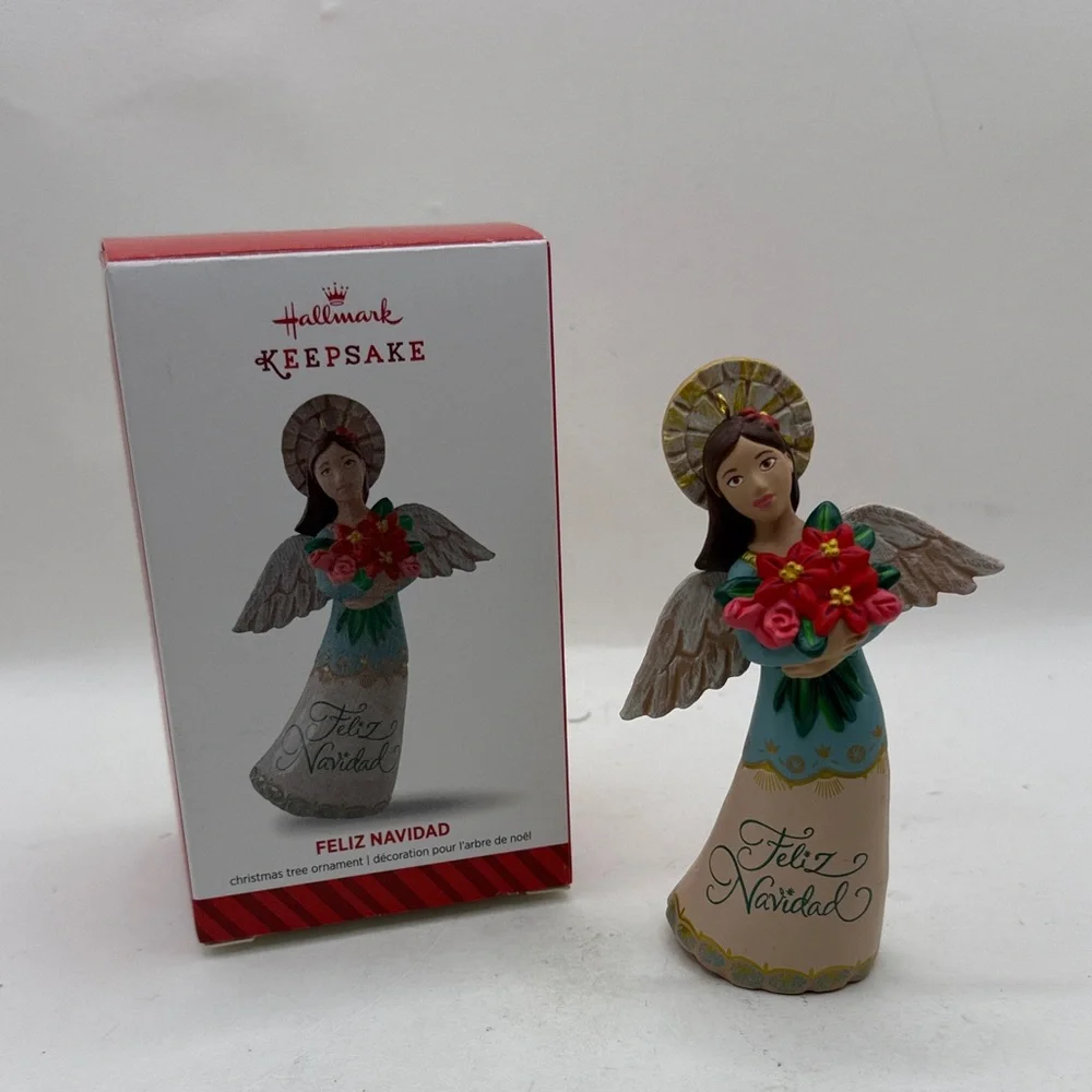 Hallmark Feliz Navidad Angel Flowers Christmas Ornament Collectible Decor